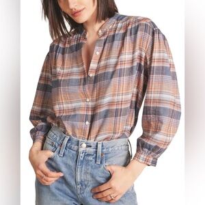 TROVATA BIRDS OF PARADIS Lily Blouse Eclipse Plaid Button Down Cotton Medium
